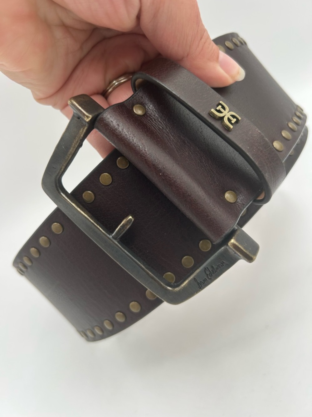 Sam Edelman Wide Brown Studded Leather Belt Bohemian Retro Festival Women’s Med